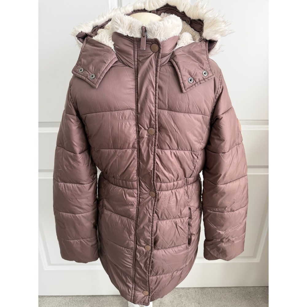 Abercrombie Kids Girls Mauve Brown Faux Fur Lined Puffer Parka Jacket Size 13/14